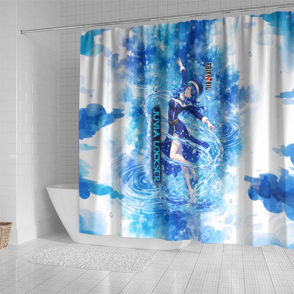 Juvia Lockser Fairy Tail Shower Curtain Water Magic Anime Style with Heart and Raindrop Aesthetic