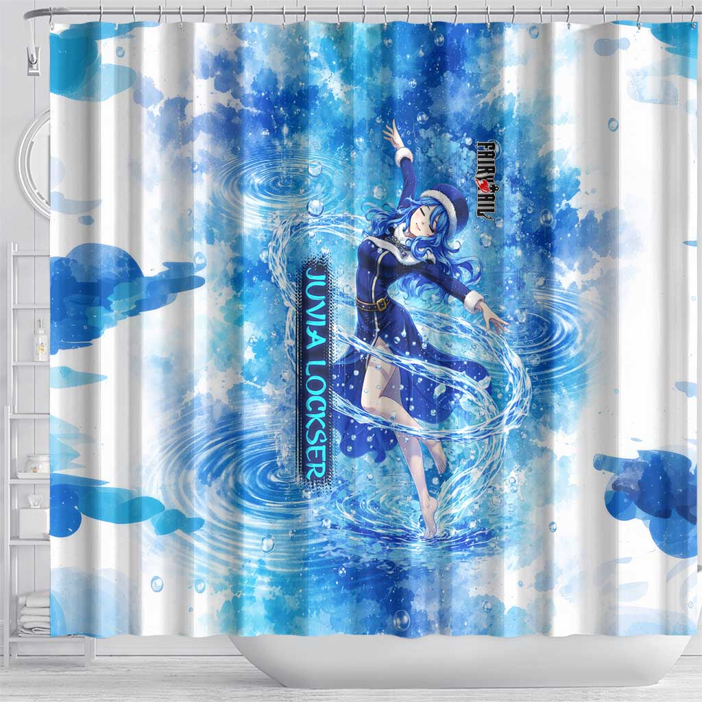 Juvia Lockser Fairy Tail Shower Curtain Water Magic Anime Style with Heart and Raindrop Aesthetic