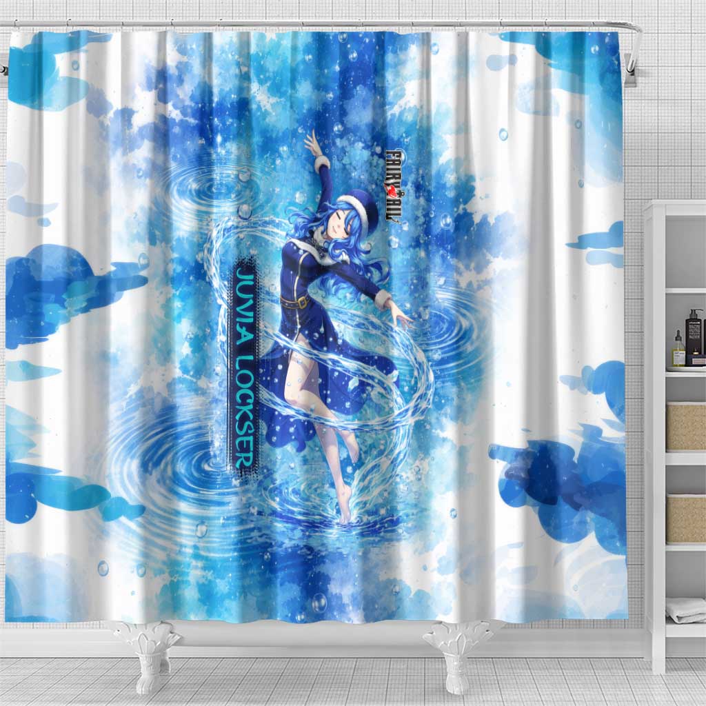 Juvia Lockser Fairy Tail Shower Curtain Water Magic Anime Style with Heart and Raindrop Aesthetic