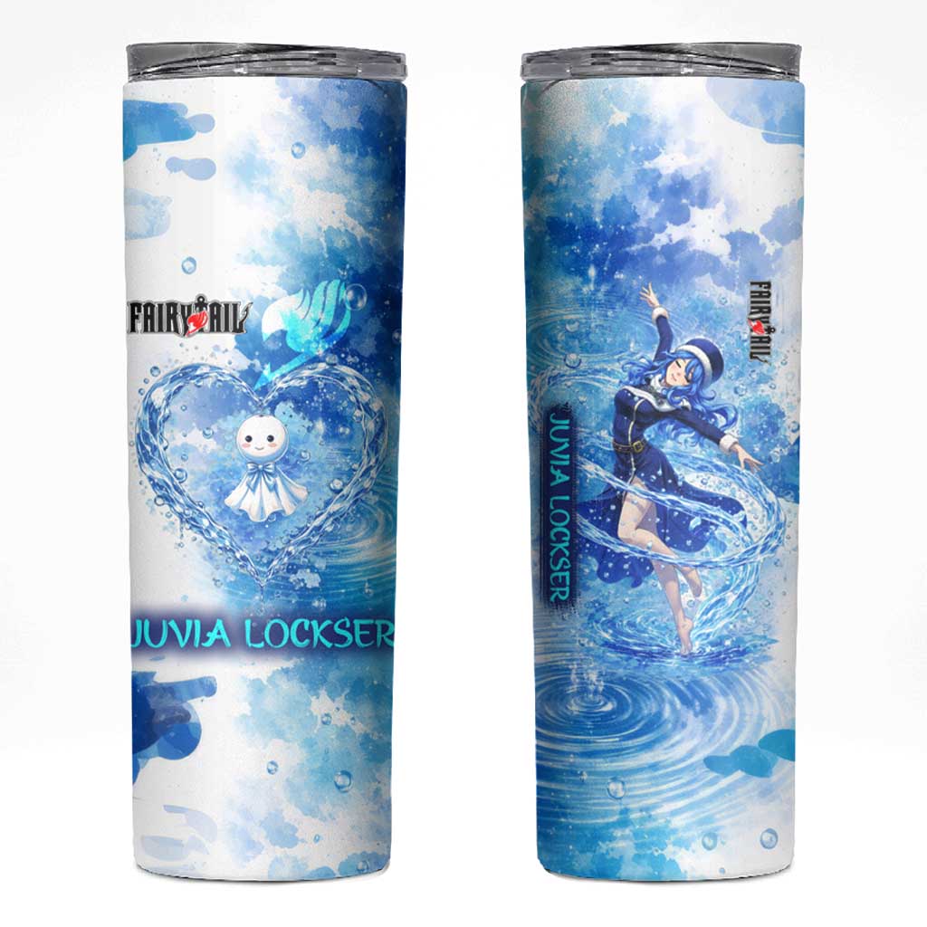 Juvia Lockser Fairy Tail Skinny Tumbler Water Magic Anime Style with Heart and Raindrop Aesthetic