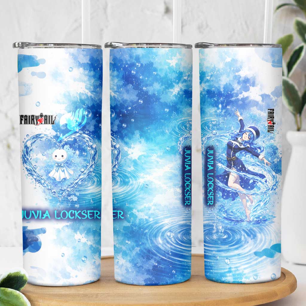 Juvia Lockser Fairy Tail Skinny Tumbler Water Magic Anime Style with Heart and Raindrop Aesthetic