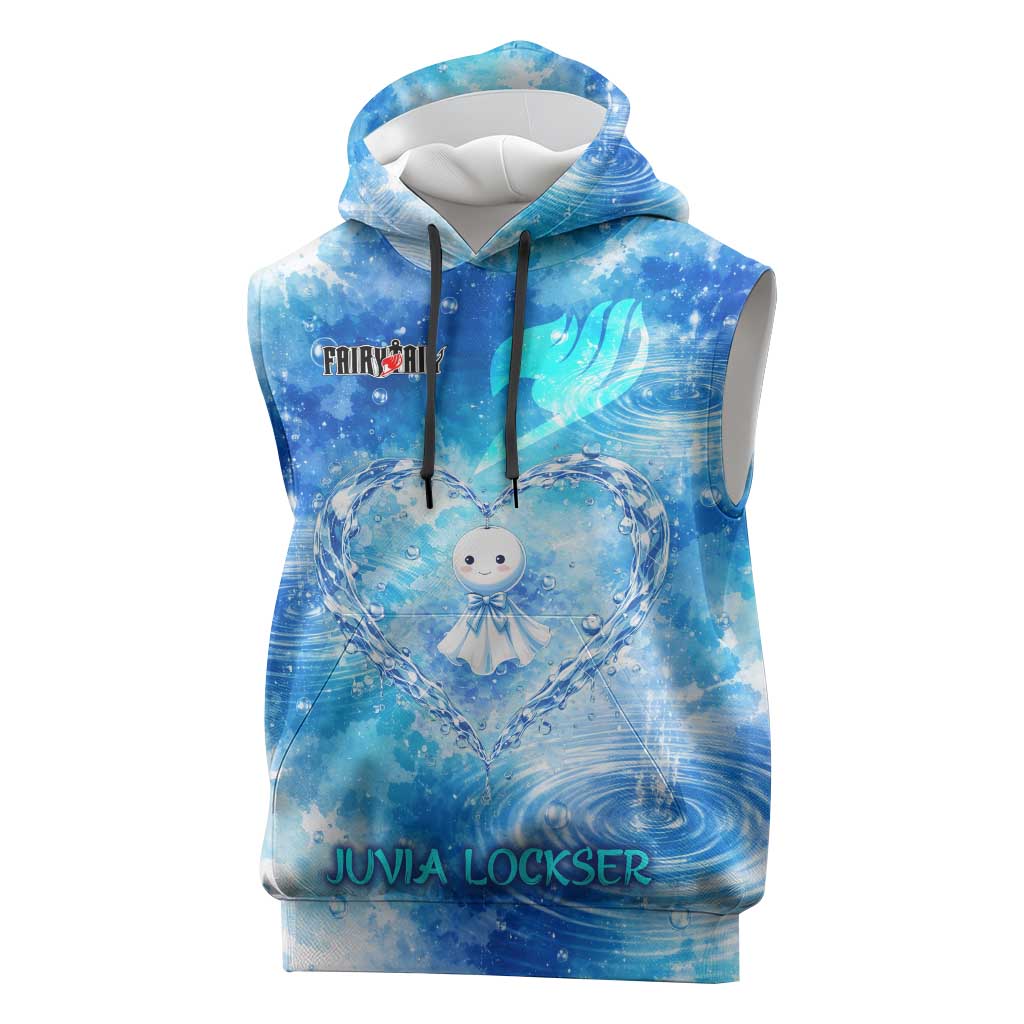 Juvia Lockser Fairy Tail Sleeveless Hoodie Water Magic Anime Style with Heart and Raindrop Aesthetic