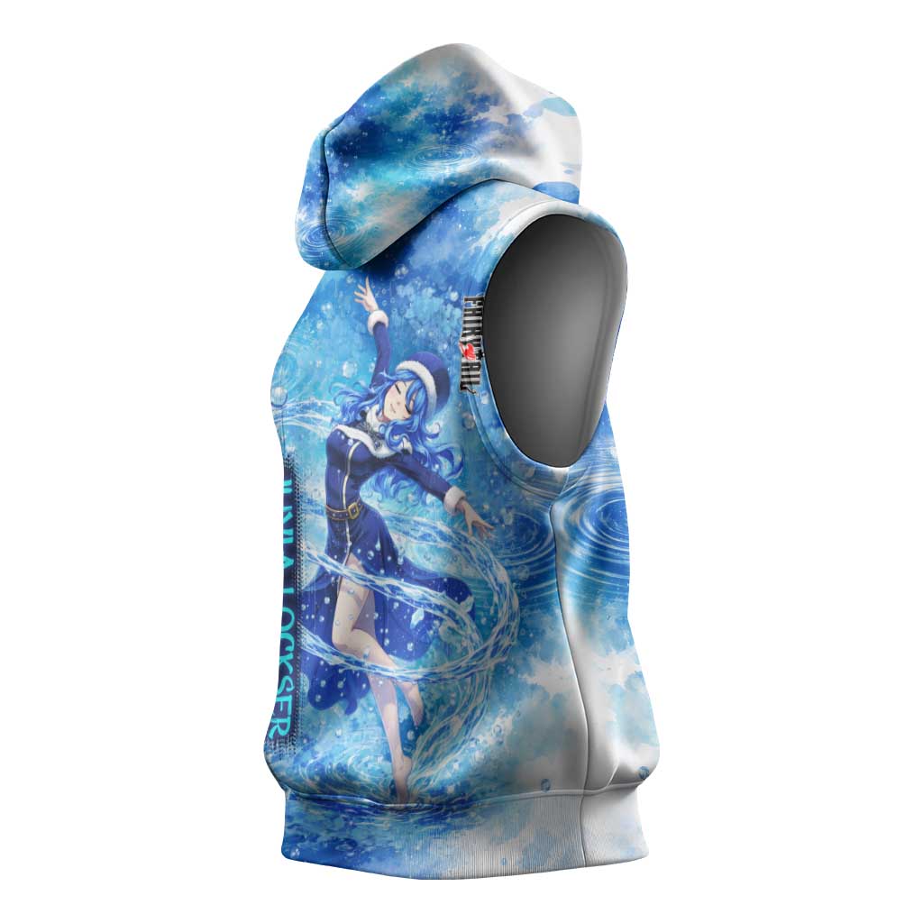 Juvia Lockser Fairy Tail Sleeveless Hoodie Water Magic Anime Style with Heart and Raindrop Aesthetic