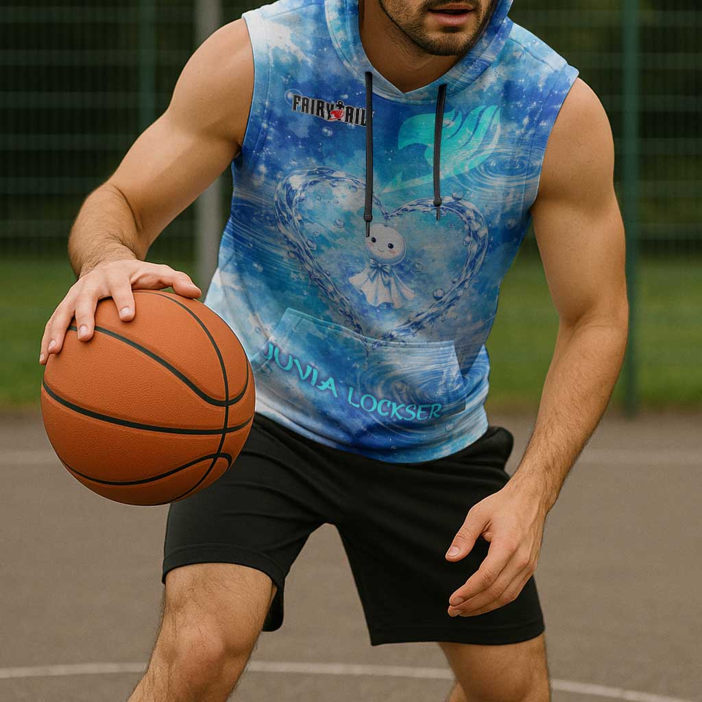 Juvia Lockser Fairy Tail Sleeveless Hoodie Water Magic Anime Style with Heart and Raindrop Aesthetic