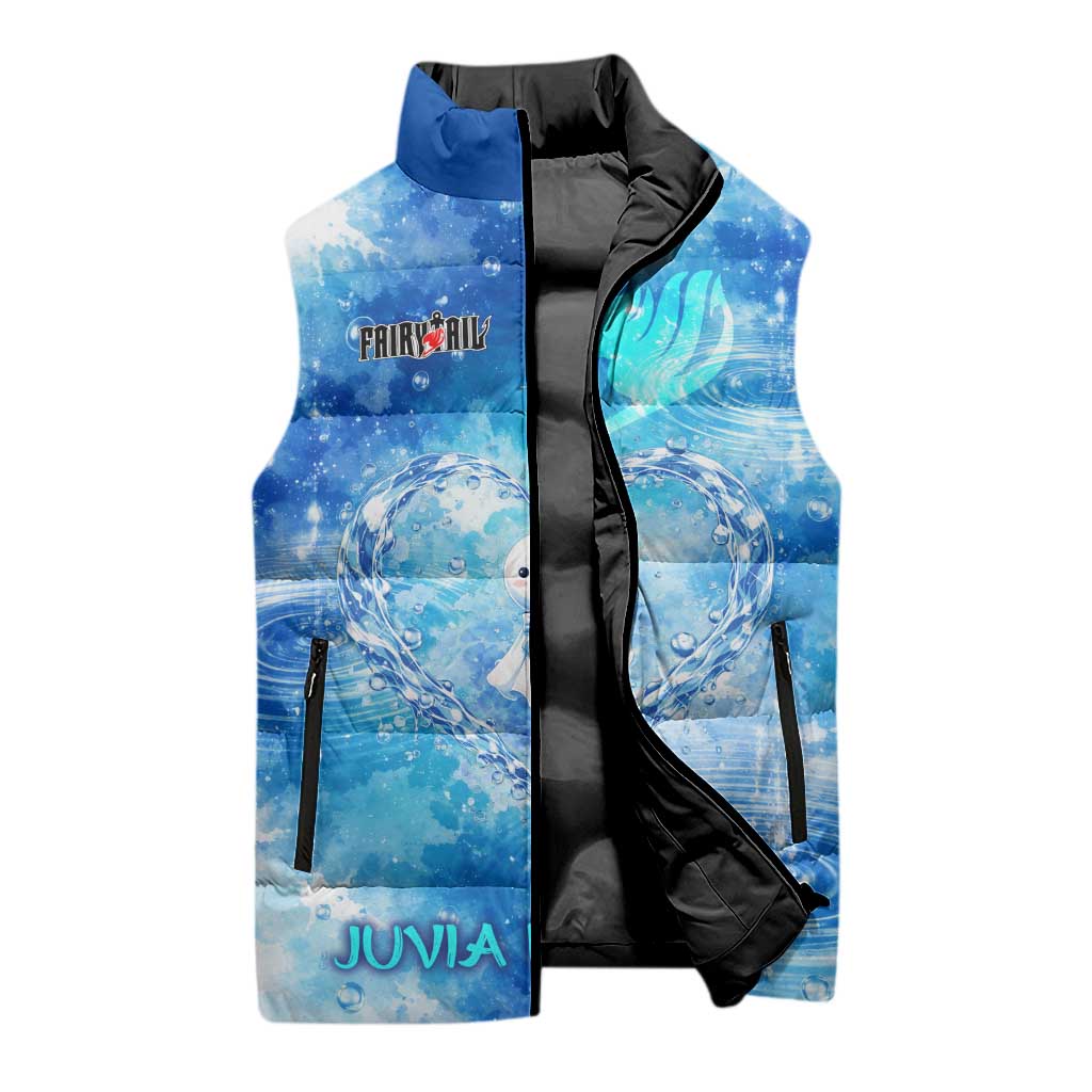 Juvia Lockser Fairy Tail Sleeveless Puffer Jacket Water Magic Anime Style with Heart and Raindrop Aesthetic