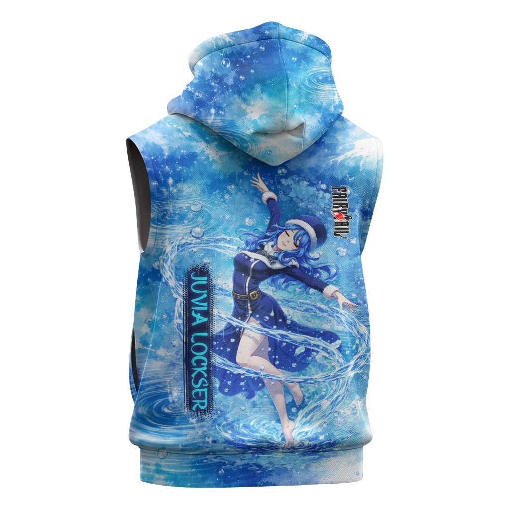 Juvia Lockser Fairy Tail Sleeveless Zip Hoodie Water Magic Anime Style with Heart and Raindrop Aesthetic