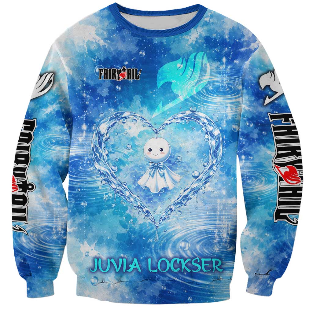 Juvia Lockser Fairy Tail Sweatshirt Water Magic Anime Style with Heart and Raindrop Aesthetic