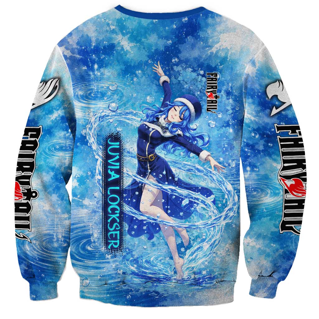 Juvia Lockser Fairy Tail Sweatshirt Water Magic Anime Style with Heart and Raindrop Aesthetic