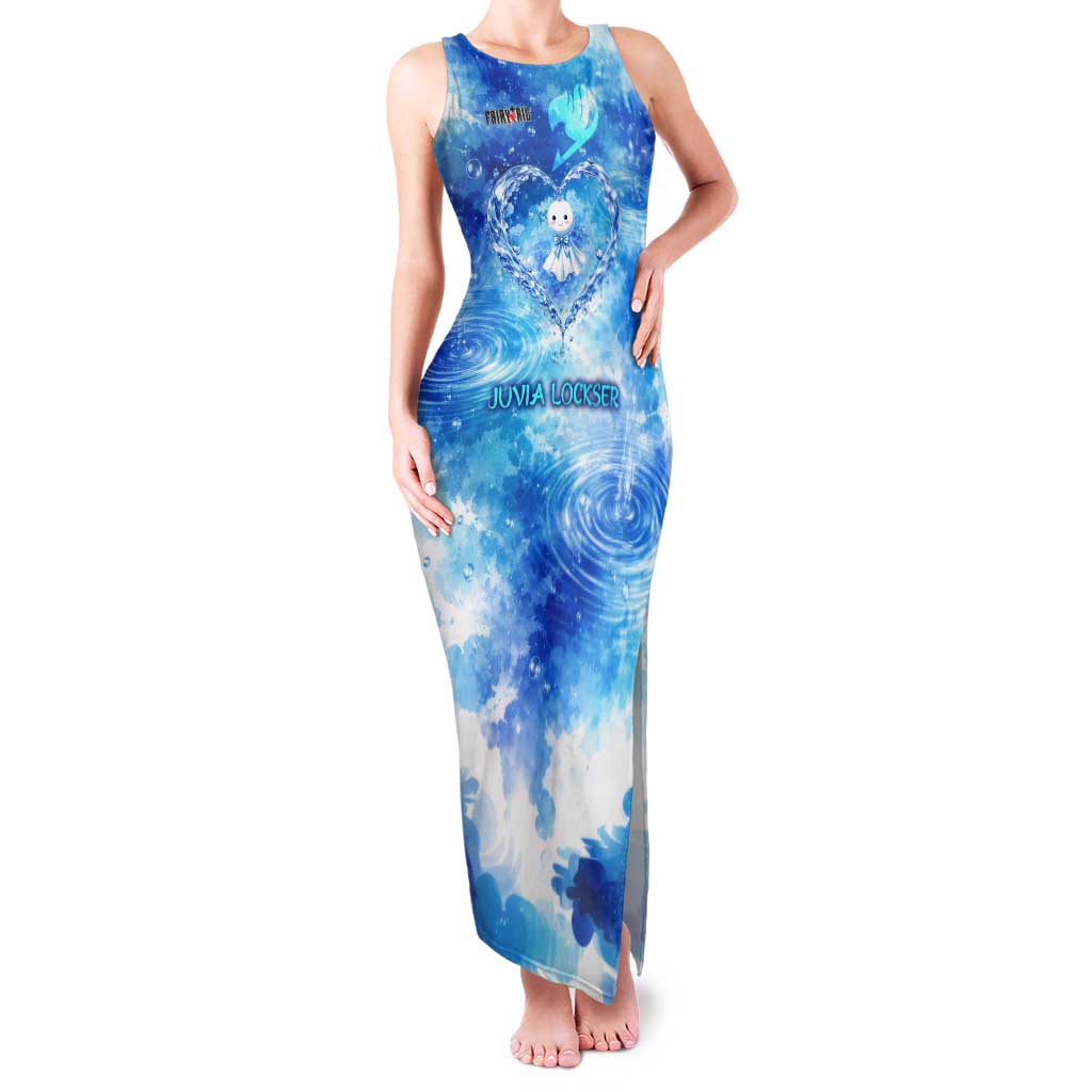 Juvia Lockser Fairy Tail Tank Maxi Dress Water Magic Anime Style with Heart and Raindrop Aesthetic
