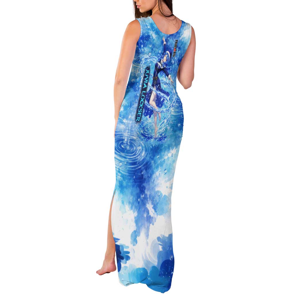 Juvia Lockser Fairy Tail Tank Maxi Dress Water Magic Anime Style with Heart and Raindrop Aesthetic