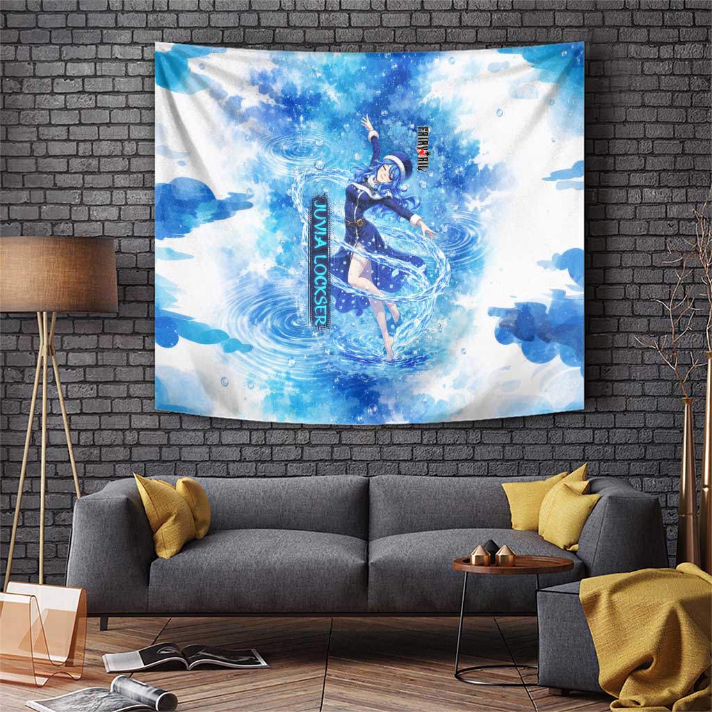Juvia Lockser Fairy Tail Tapestry Water Magic Anime Style with Heart and Raindrop Aesthetic