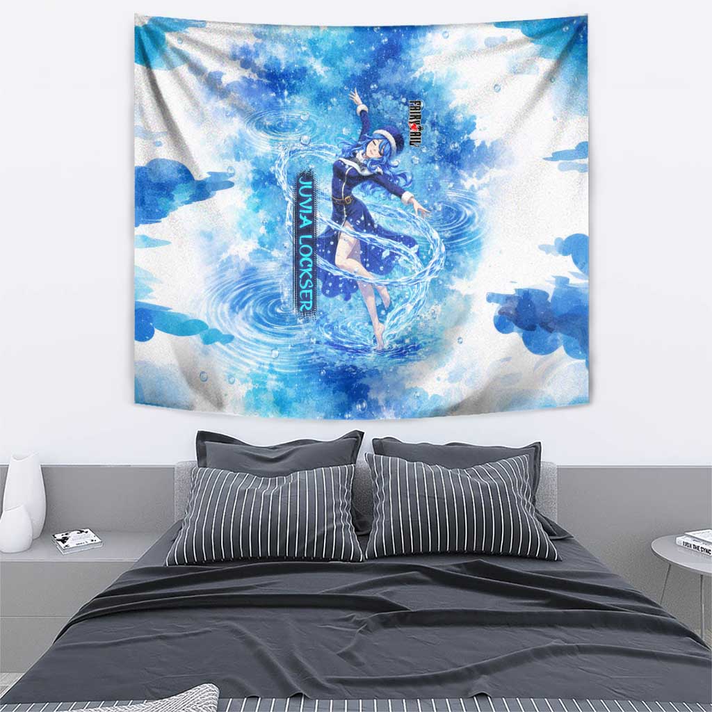 Juvia Lockser Fairy Tail Tapestry Water Magic Anime Style with Heart and Raindrop Aesthetic