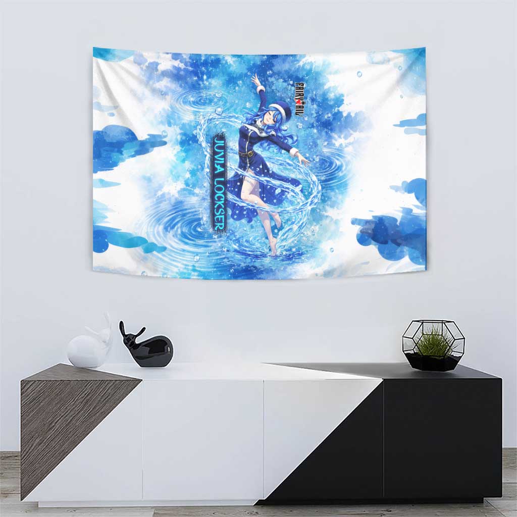 Juvia Lockser Fairy Tail Tapestry Water Magic Anime Style with Heart and Raindrop Aesthetic