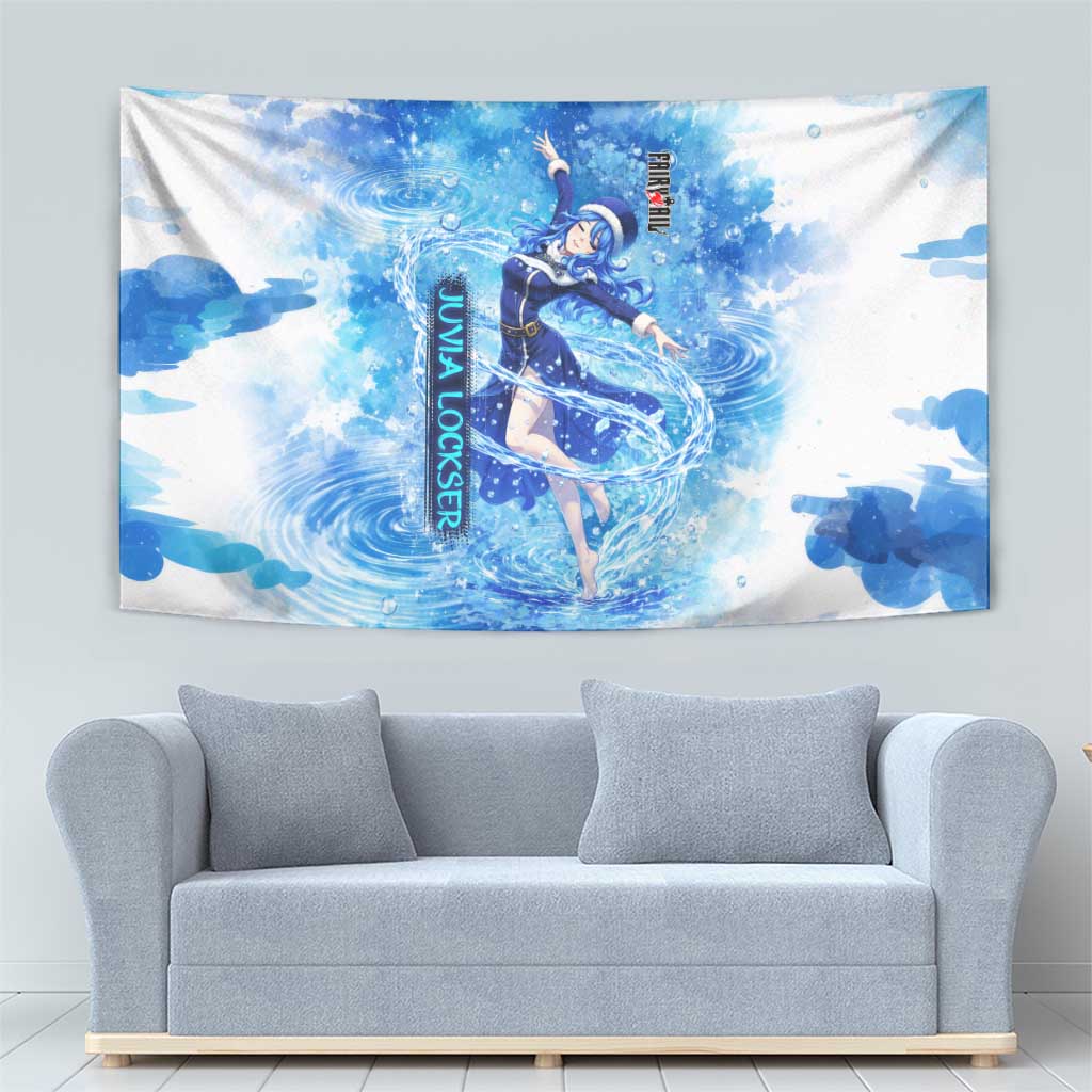 Juvia Lockser Fairy Tail Tapestry Water Magic Anime Style with Heart and Raindrop Aesthetic