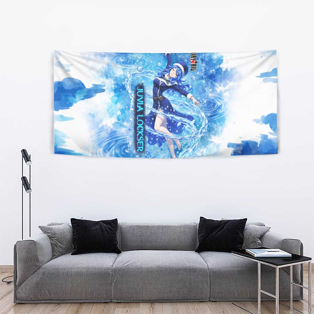Juvia Lockser Fairy Tail Tapestry Water Magic Anime Style with Heart and Raindrop Aesthetic