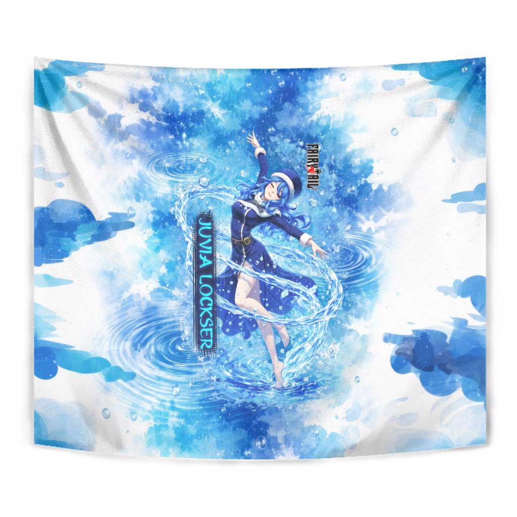 Juvia Lockser Fairy Tail Tapestry Water Magic Anime Style with Heart and Raindrop Aesthetic