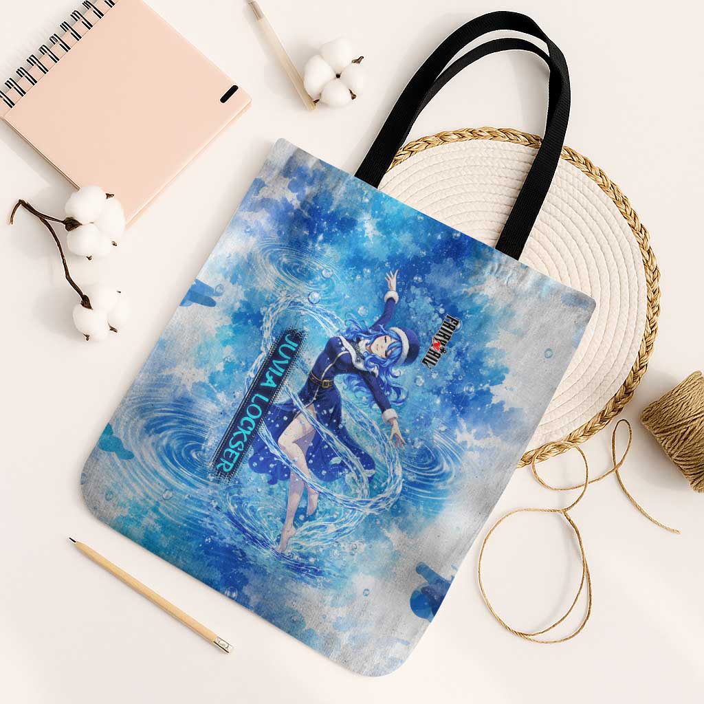 Juvia Lockser Fairy Tail Tote Bag Water Magic Anime Style with Heart and Raindrop Aesthetic