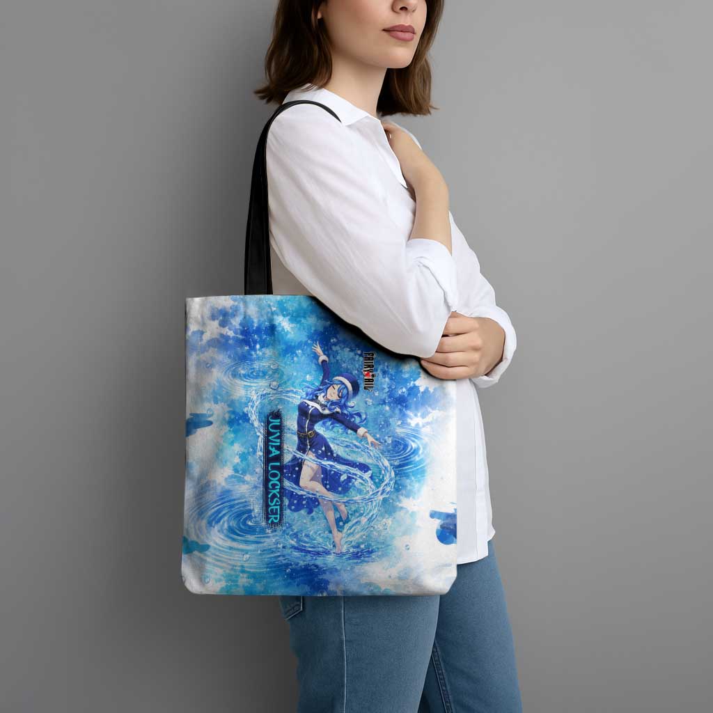 Juvia Lockser Fairy Tail Tote Bag Water Magic Anime Style with Heart and Raindrop Aesthetic