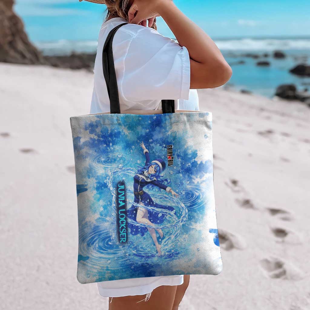 Juvia Lockser Fairy Tail Tote Bag Water Magic Anime Style with Heart and Raindrop Aesthetic