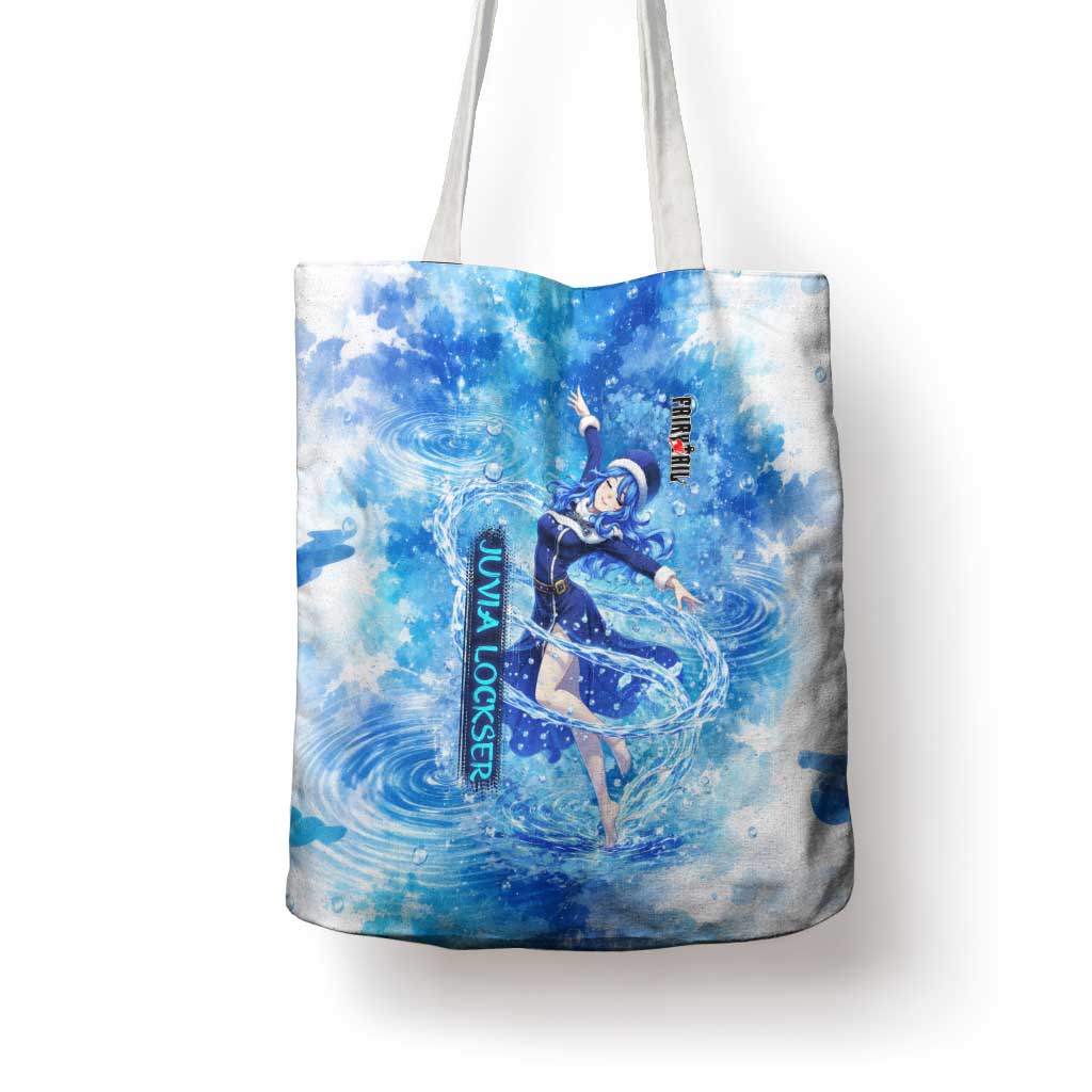 Juvia Lockser Fairy Tail Tote Bag Water Magic Anime Style with Heart and Raindrop Aesthetic