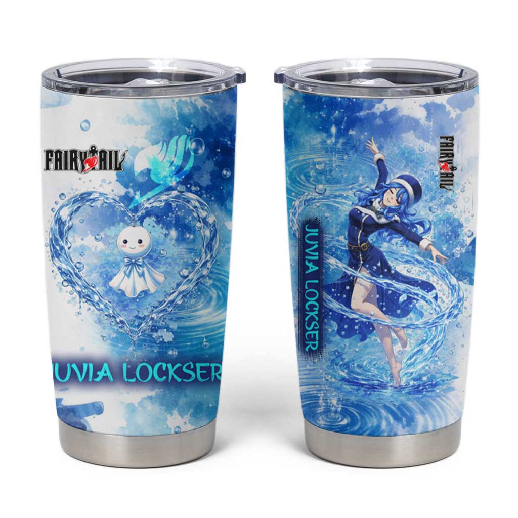 Juvia Lockser Fairy Tail Tumbler Cup Water Magic Anime Style with Heart and Raindrop Aesthetic