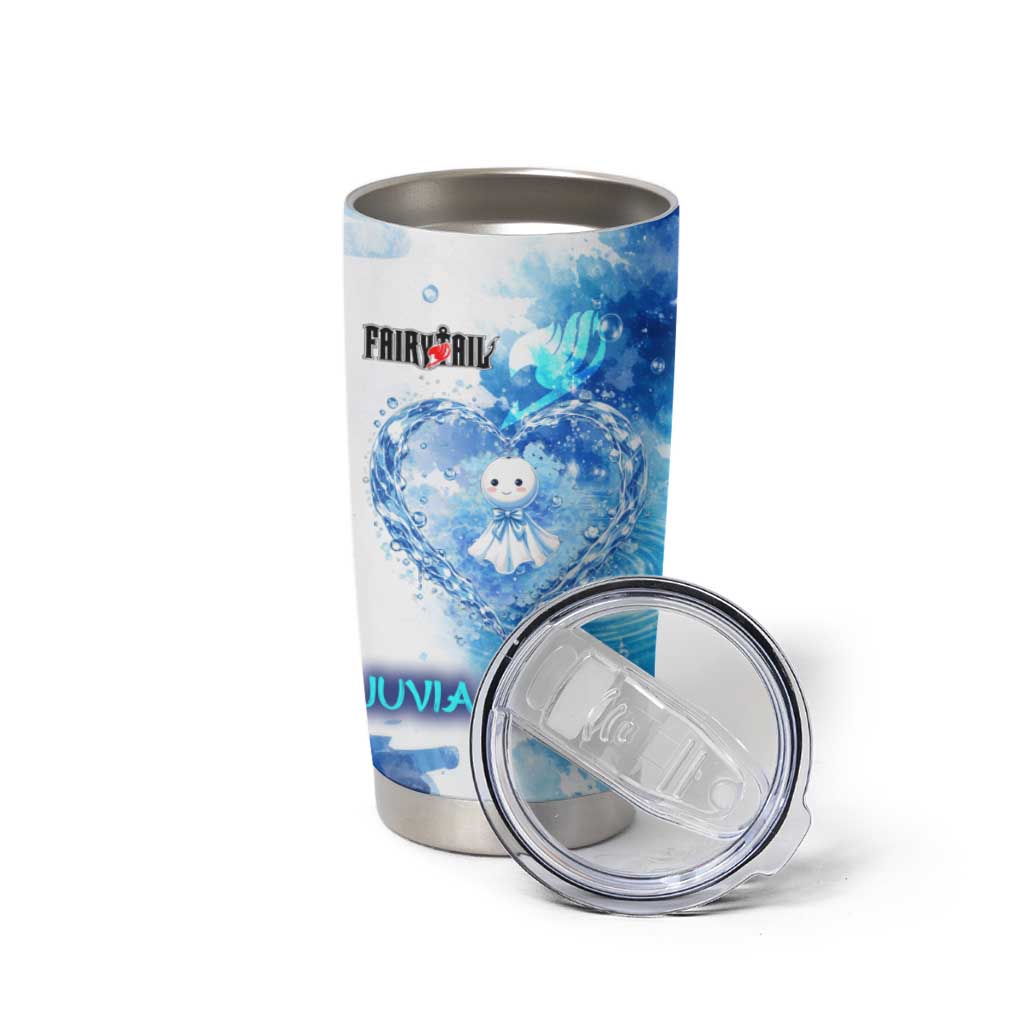 Juvia Lockser Fairy Tail Tumbler Cup Water Magic Anime Style with Heart and Raindrop Aesthetic