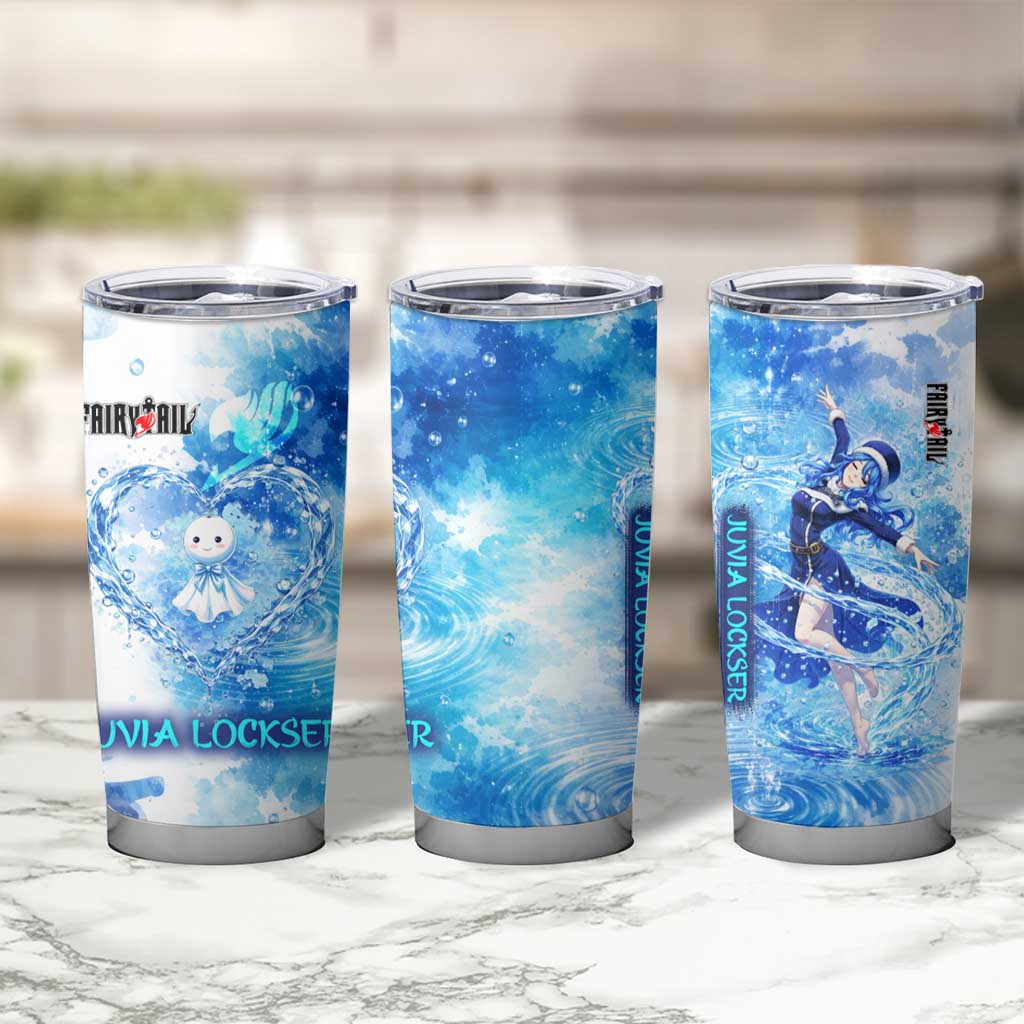Juvia Lockser Fairy Tail Tumbler Cup Water Magic Anime Style with Heart and Raindrop Aesthetic