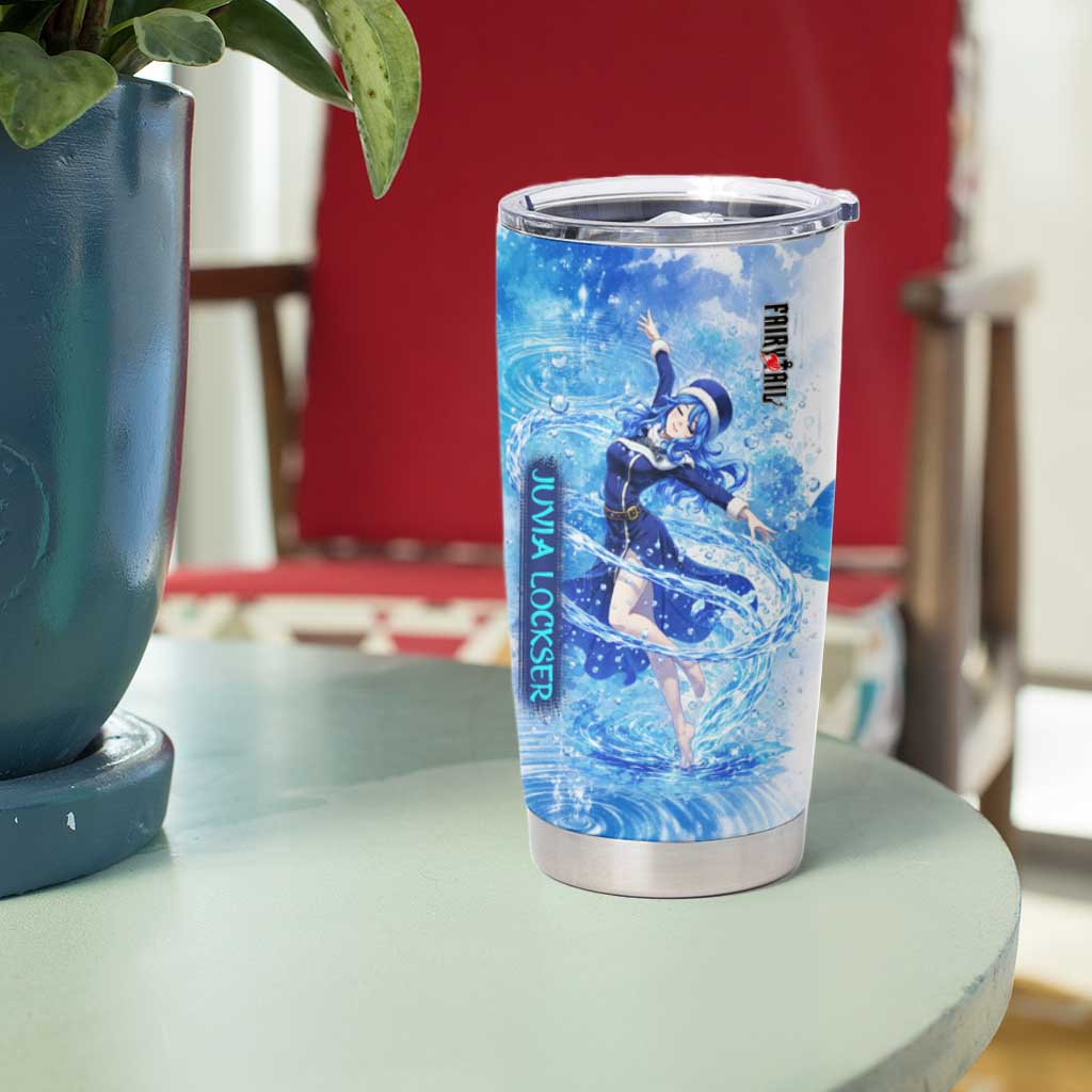 Juvia Lockser Fairy Tail Tumbler Cup Water Magic Anime Style with Heart and Raindrop Aesthetic