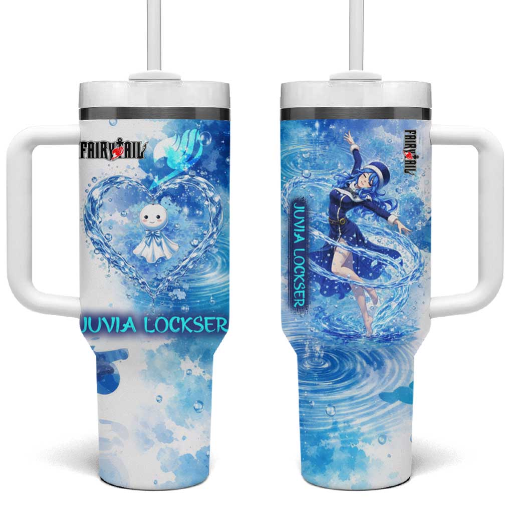 Juvia Lockser Fairy Tail Tumbler With Handle Water Magic Anime Style with Heart and Raindrop Aesthetic