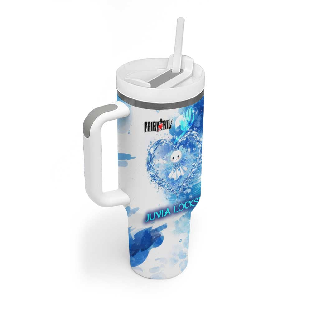 Juvia Lockser Fairy Tail Tumbler With Handle Water Magic Anime Style with Heart and Raindrop Aesthetic