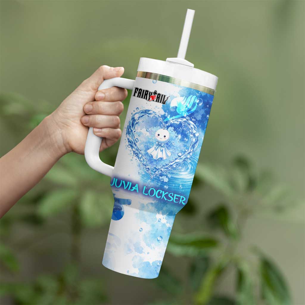 Juvia Lockser Fairy Tail Tumbler With Handle Water Magic Anime Style with Heart and Raindrop Aesthetic