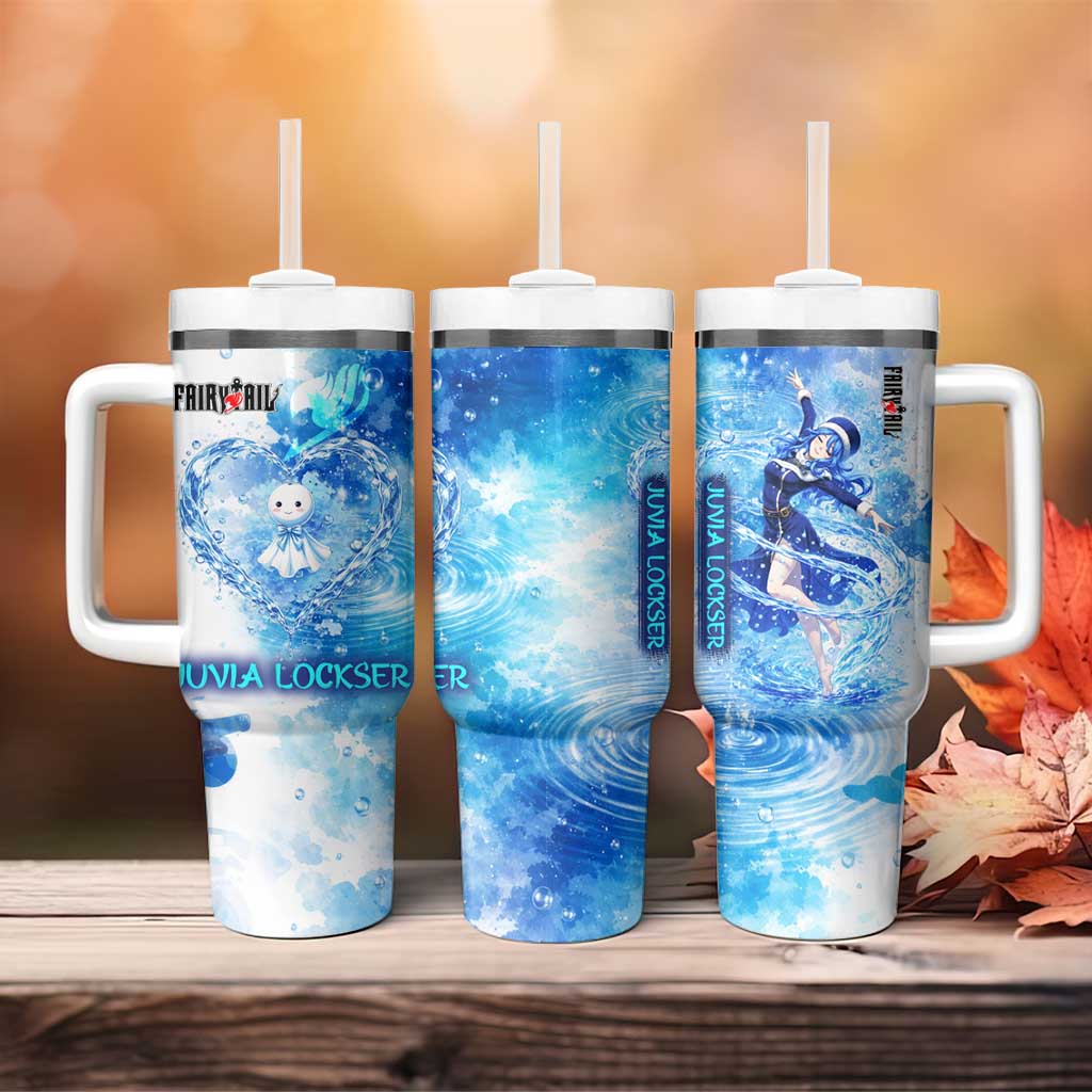 Juvia Lockser Fairy Tail Tumbler With Handle Water Magic Anime Style with Heart and Raindrop Aesthetic