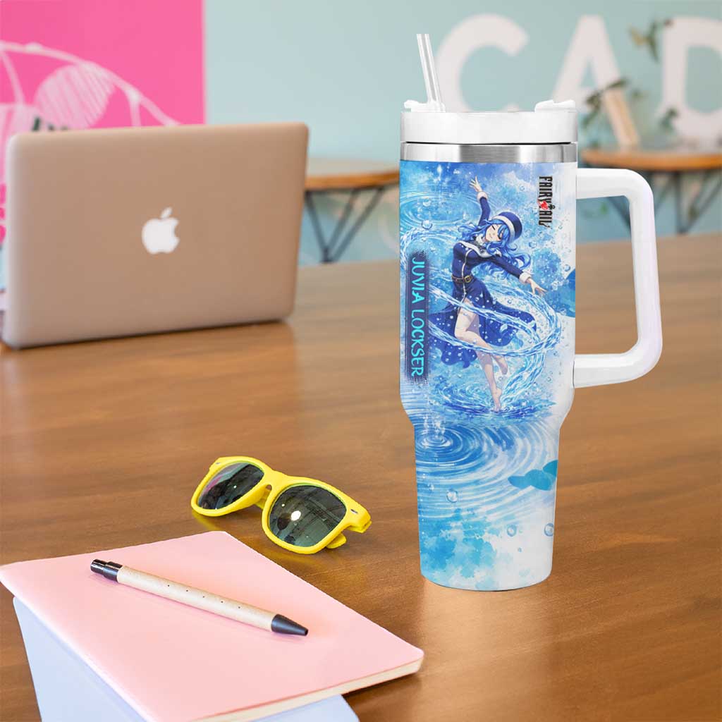 Juvia Lockser Fairy Tail Tumbler With Handle Water Magic Anime Style with Heart and Raindrop Aesthetic