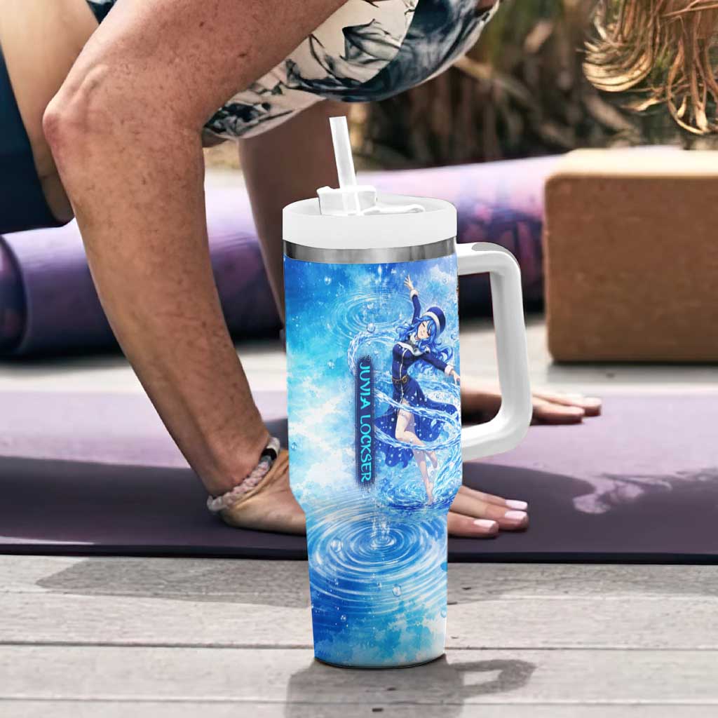 Juvia Lockser Fairy Tail Tumbler With Handle Water Magic Anime Style with Heart and Raindrop Aesthetic