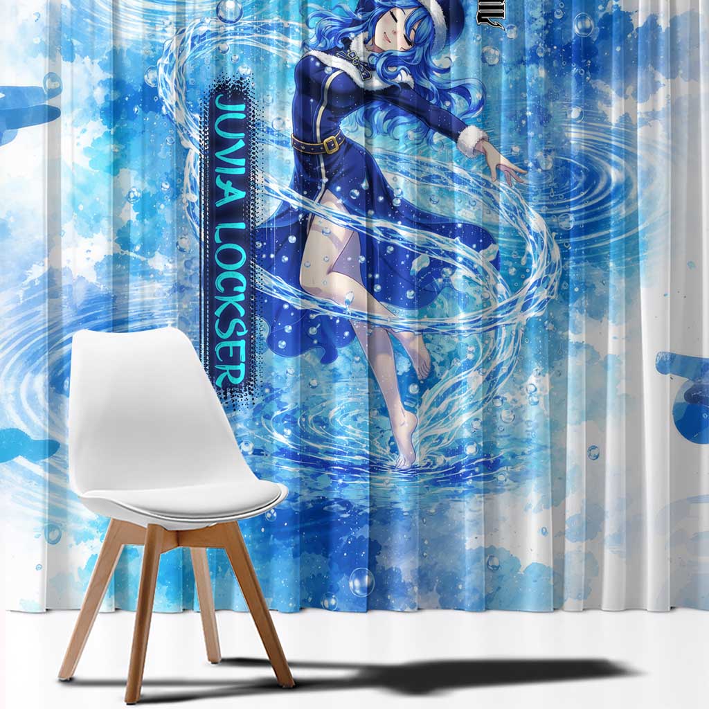 Juvia Lockser Fairy Tail Window Curtain Water Magic Anime Style with Heart and Raindrop Aesthetic