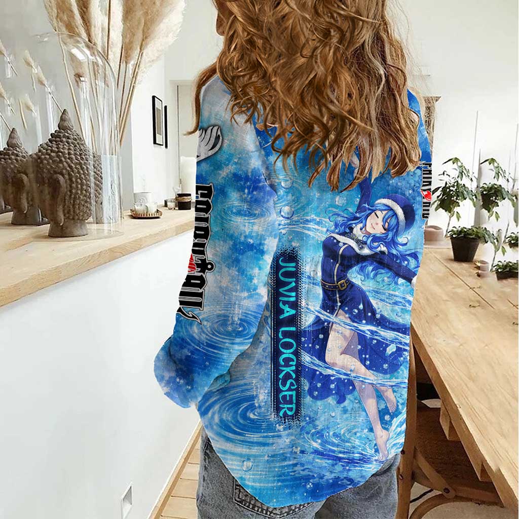 Juvia Lockser Fairy Tail Women Casual Shirt Water Magic Anime Style with Heart and Raindrop Aesthetic