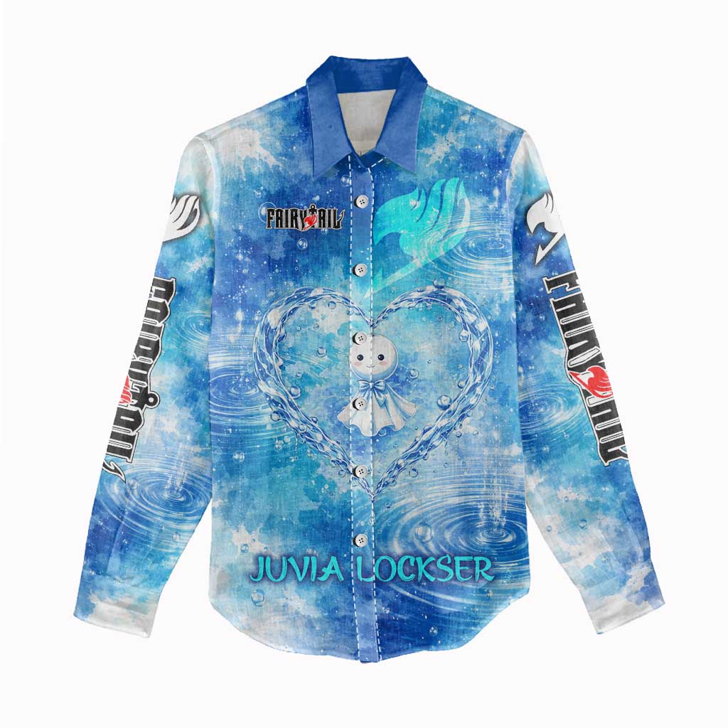 Juvia Lockser Fairy Tail Women Casual Shirt Water Magic Anime Style with Heart and Raindrop Aesthetic