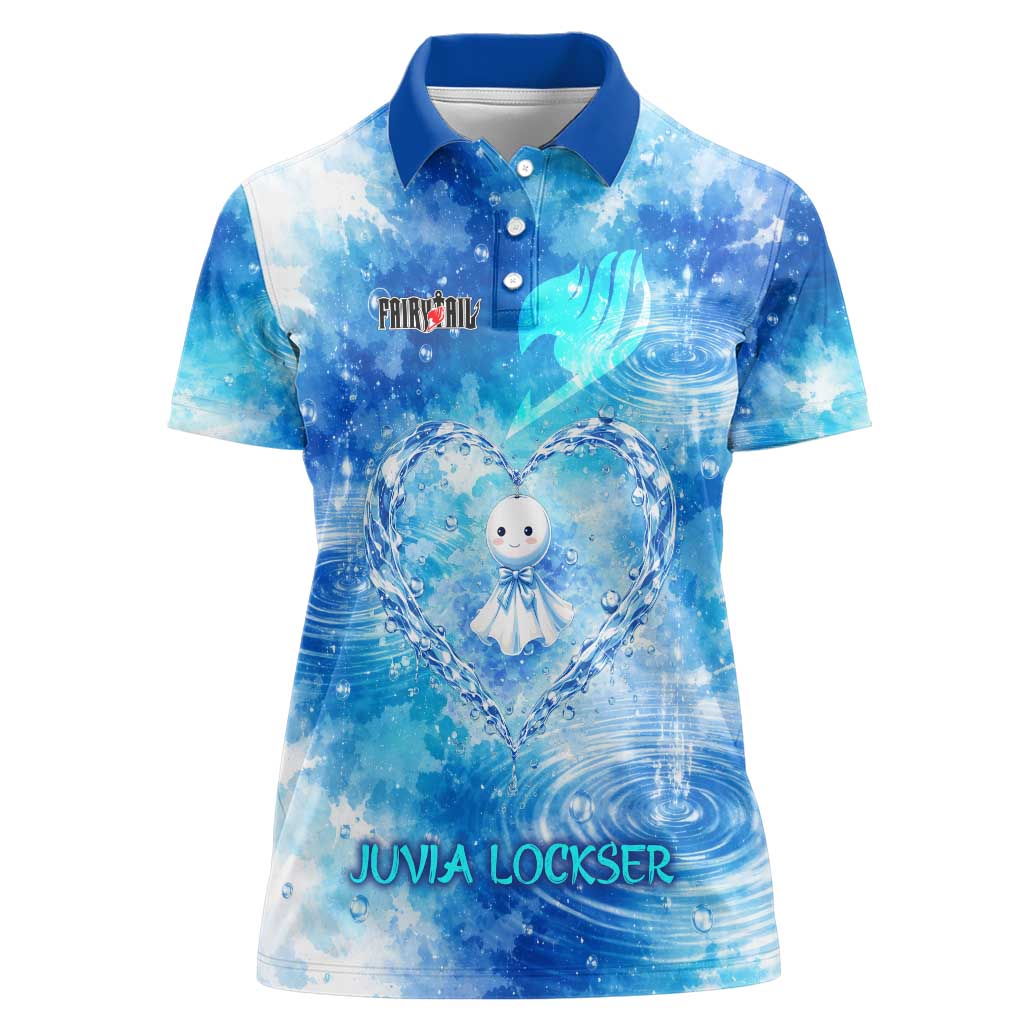Juvia Lockser Fairy Tail Women Polo Shirt Water Magic Anime Style with Heart and Raindrop Aesthetic