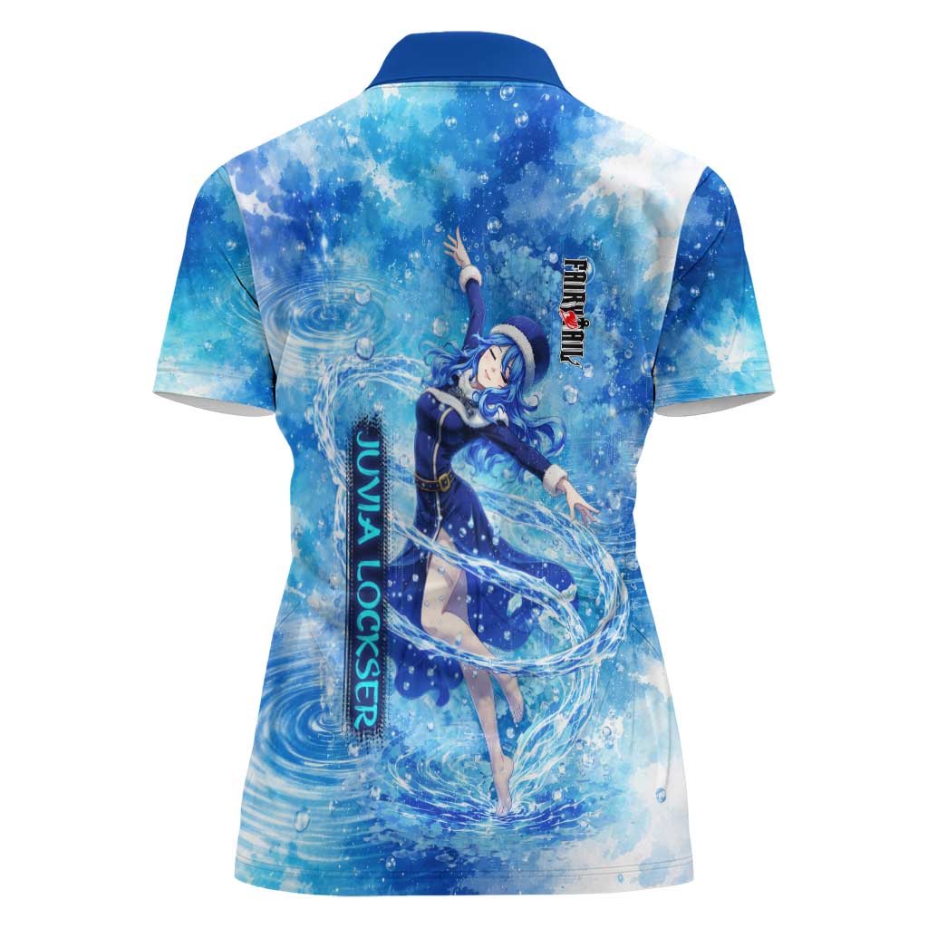 Juvia Lockser Fairy Tail Women Polo Shirt Water Magic Anime Style with Heart and Raindrop Aesthetic