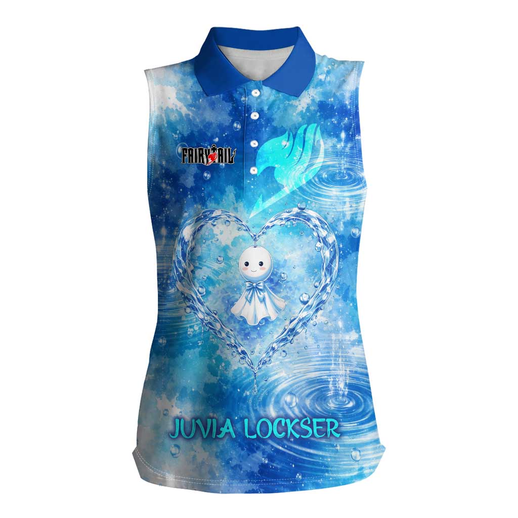 Juvia Lockser Fairy Tail Women Sleeveless Polo Shirt Water Magic Anime Style with Heart and Raindrop Aesthetic