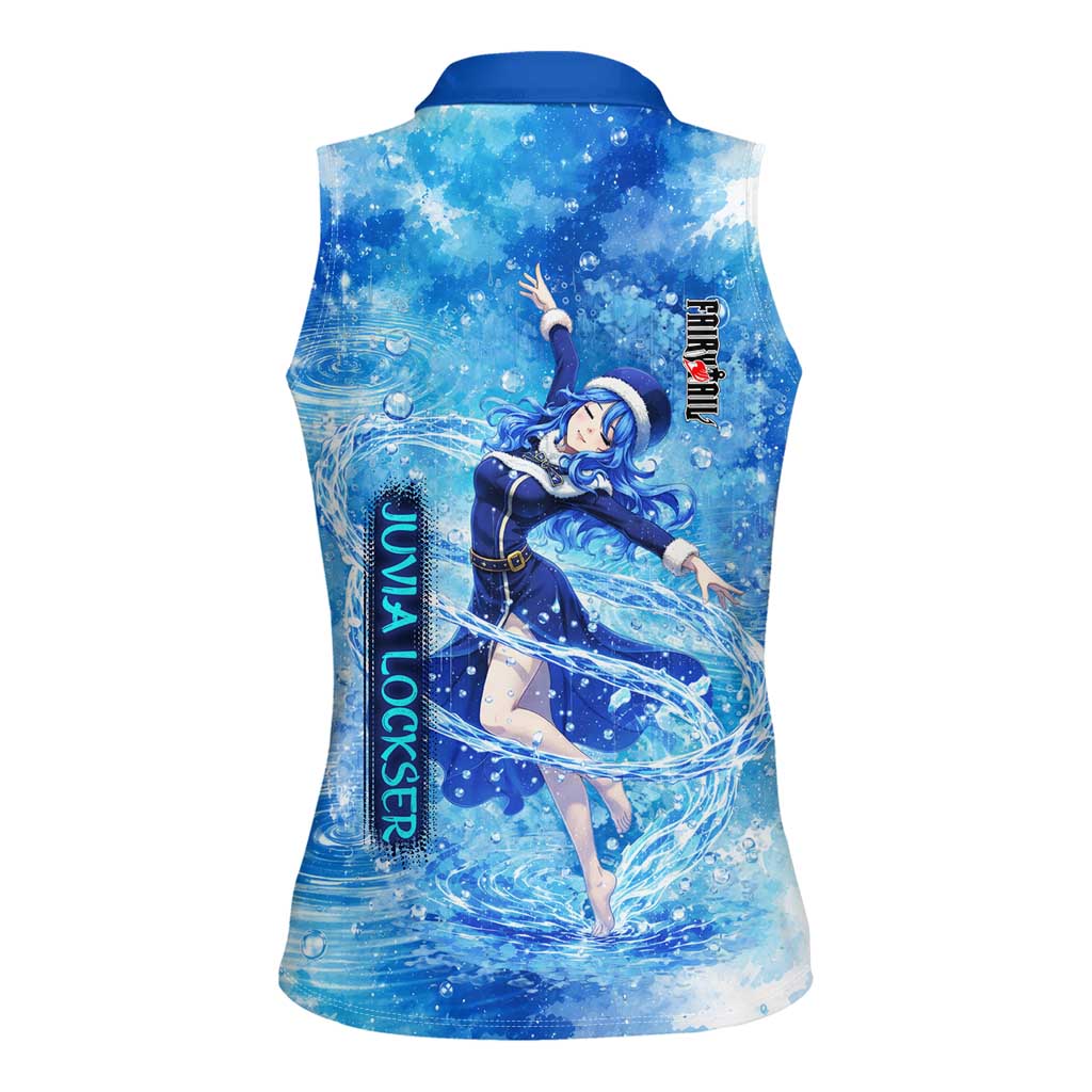 Juvia Lockser Fairy Tail Women Sleeveless Polo Shirt Water Magic Anime Style with Heart and Raindrop Aesthetic