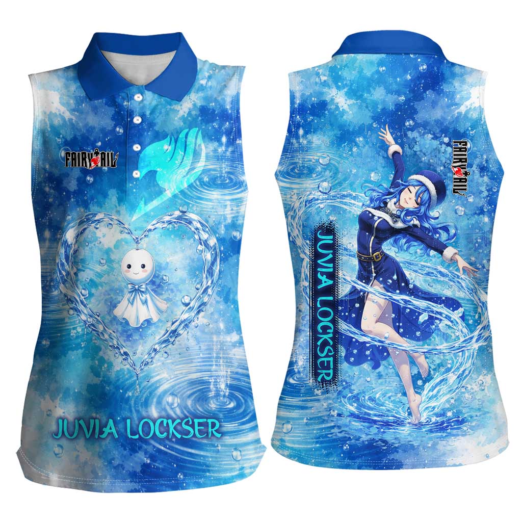 Juvia Lockser Fairy Tail Women Sleeveless Polo Shirt Water Magic Anime Style with Heart and Raindrop Aesthetic