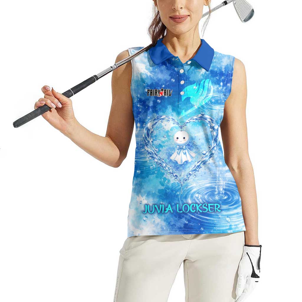 Juvia Lockser Fairy Tail Women Sleeveless Polo Shirt Water Magic Anime Style with Heart and Raindrop Aesthetic