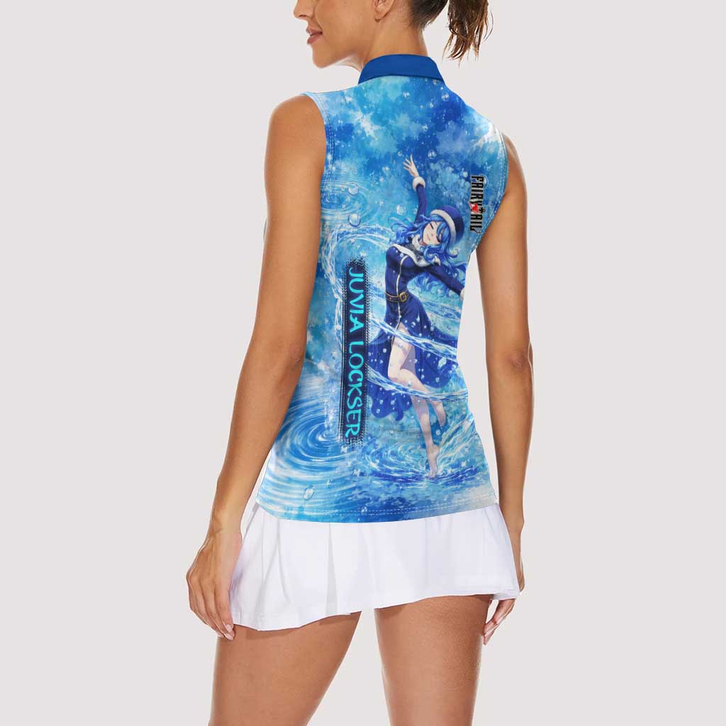 Juvia Lockser Fairy Tail Women Sleeveless Polo Shirt Water Magic Anime Style with Heart and Raindrop Aesthetic