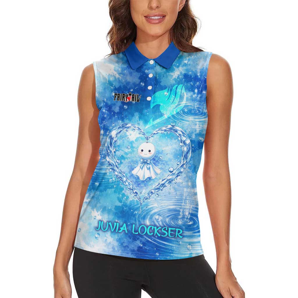 Juvia Lockser Fairy Tail Women Sleeveless Polo Shirt Water Magic Anime Style with Heart and Raindrop Aesthetic