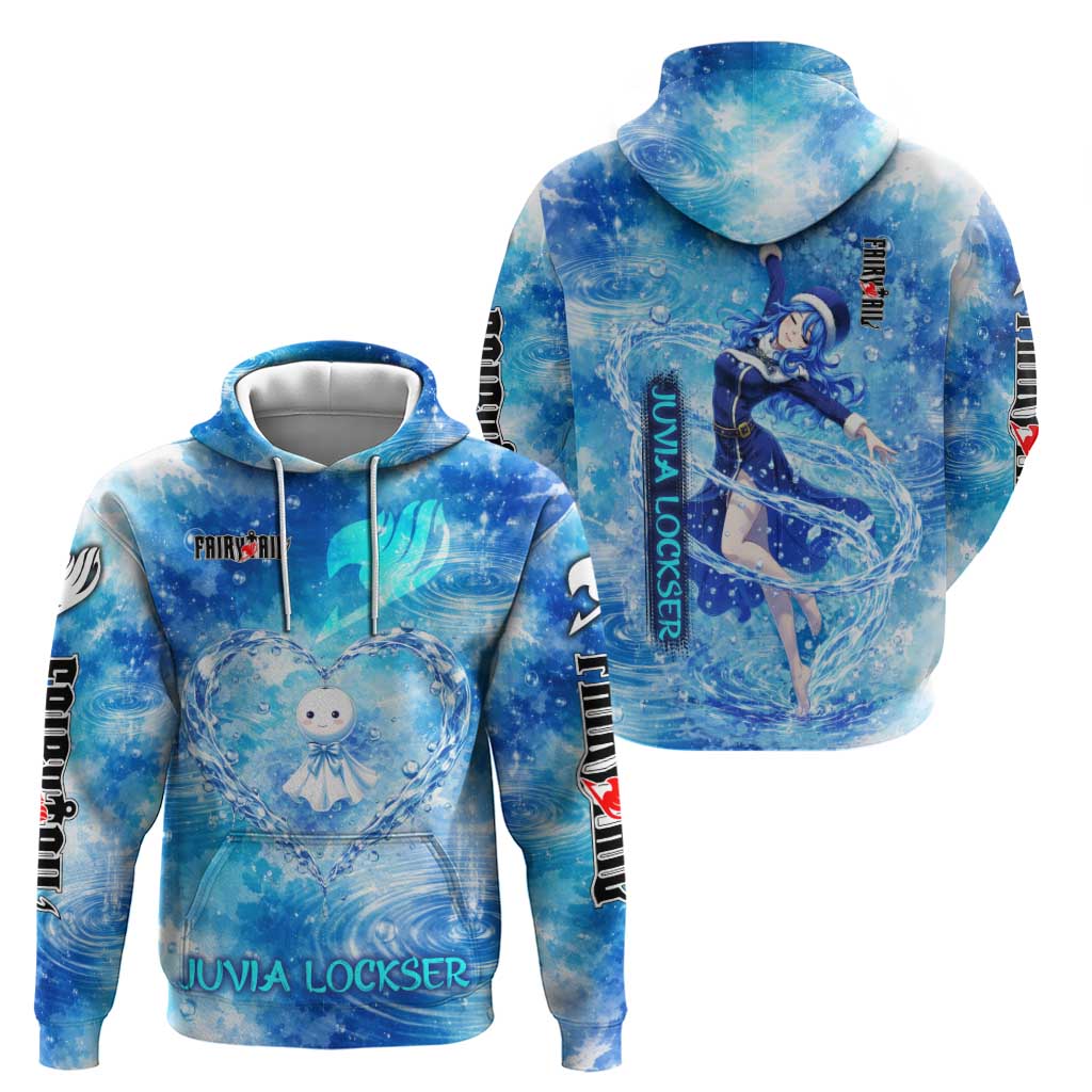 Juvia Lockser Fairy Tail Zip Hoodie Water Magic Anime Style with Heart and Raindrop Aesthetic
