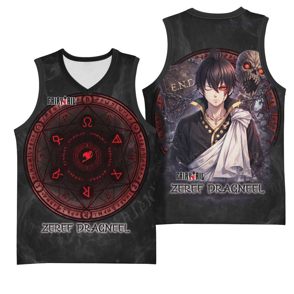 Zeref Dragneel Fairy Tail Basketball Jersey Dark Magic Circle Design with E.N.D Demon Aesthetic