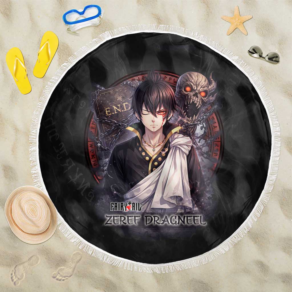 Zeref Dragneel Fairy Tail Beach Blanket Dark Magic Circle Design with E.N.D Demon Aesthetic