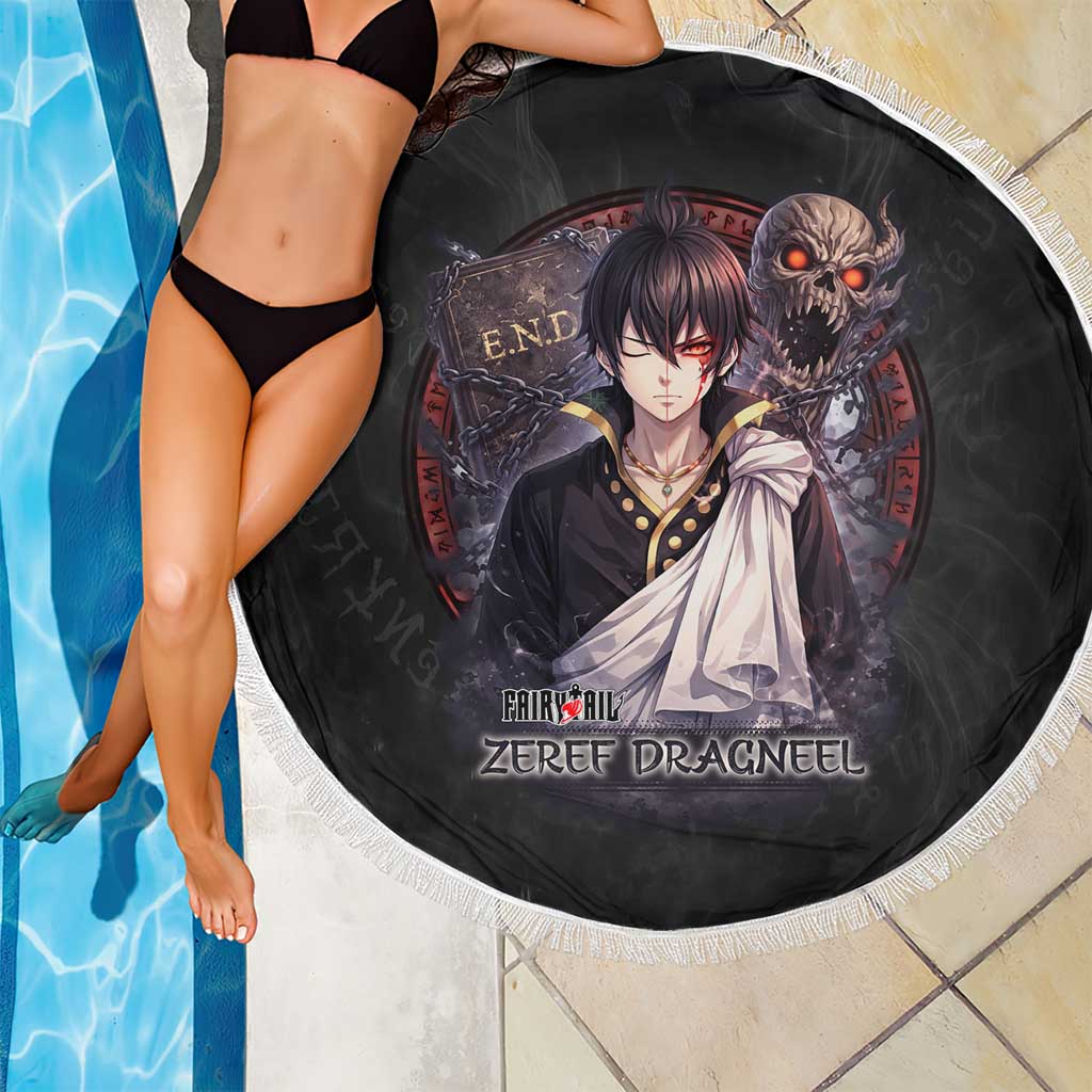 Zeref Dragneel Fairy Tail Beach Blanket Dark Magic Circle Design with E.N.D Demon Aesthetic