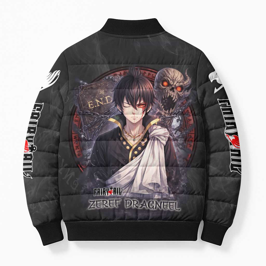 Zeref Dragneel Fairy Tail Bomber Puffer Jacket Dark Magic Circle Design with E.N.D Demon Aesthetic